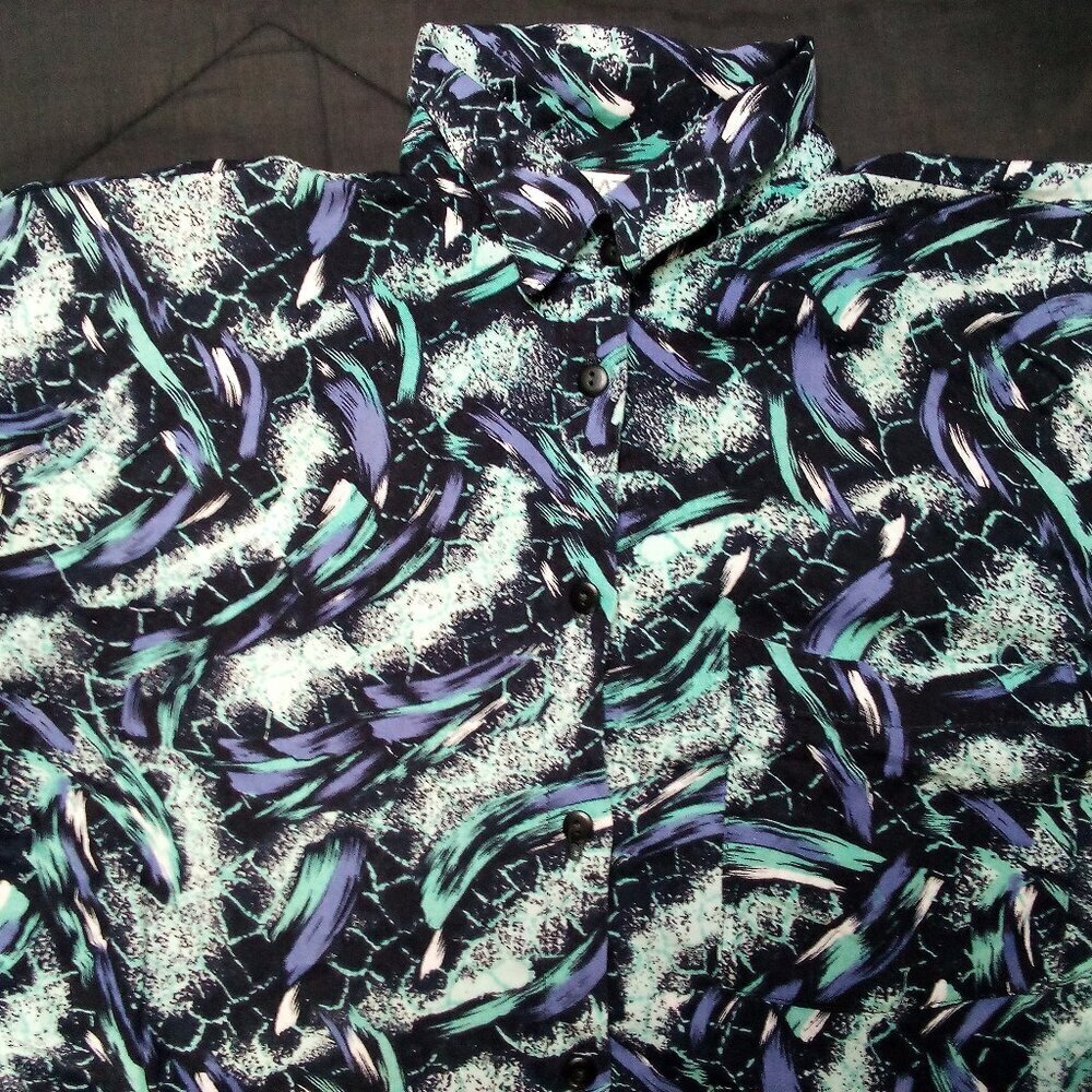 Vintage Natalie Abstract Strokes Button Shirt Hawaiian